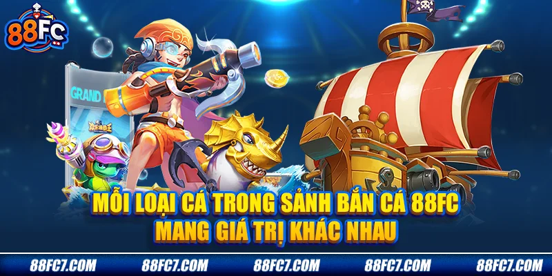 Mỗi loại cá trong sảnh bắn cá 88Fc mang giá trị khác nhau